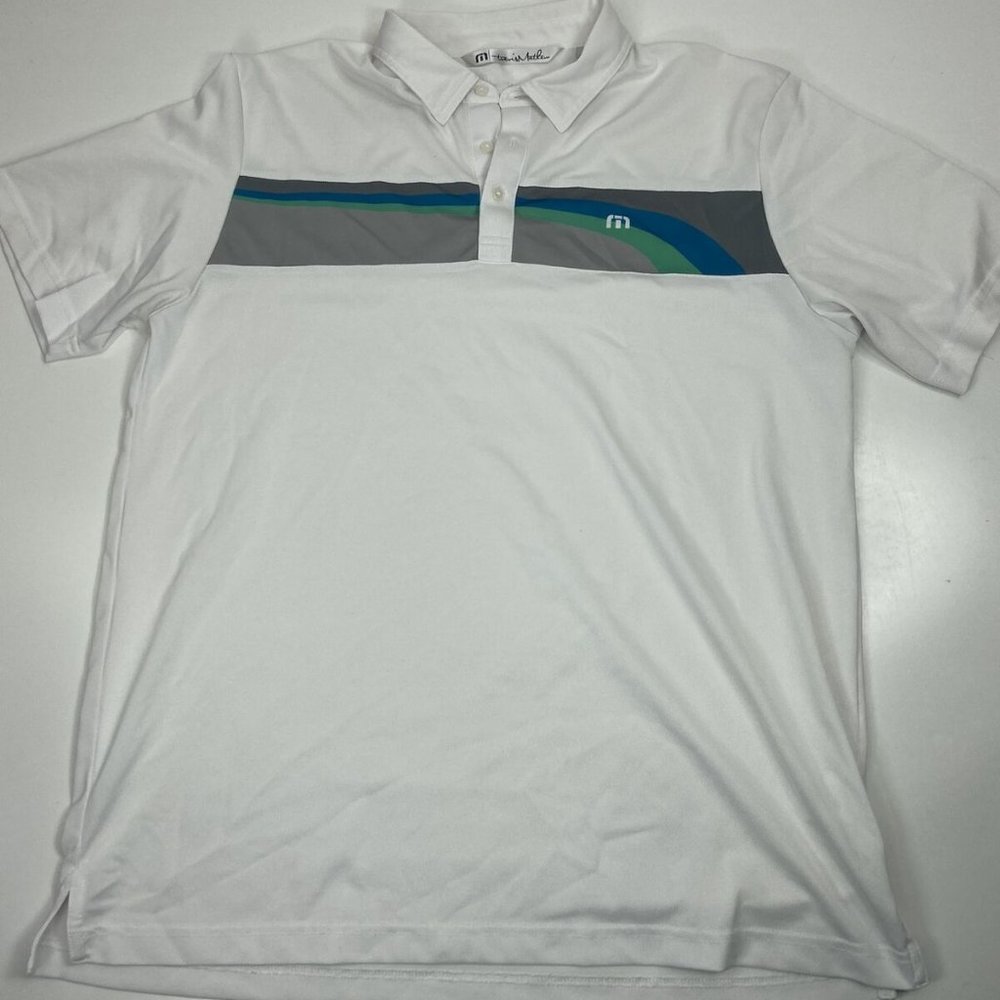 Travis Matthew Men’s White Striped Polo Golf Shirt Size L Short sleeve